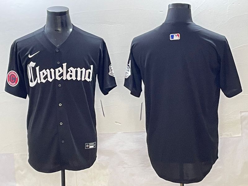 Men 2025 Cleveland Indians Blank Black Five generations Joint Name Nike MLB Jersey style 3